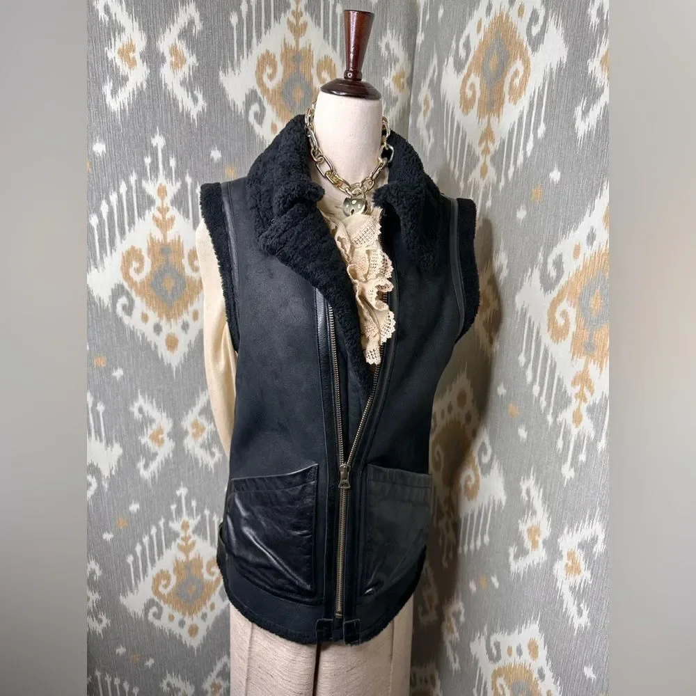 Polo Ralph Lauren Black Unisex Portuguese Lamb Shearling Aviator Vest - Picture 16 of 16